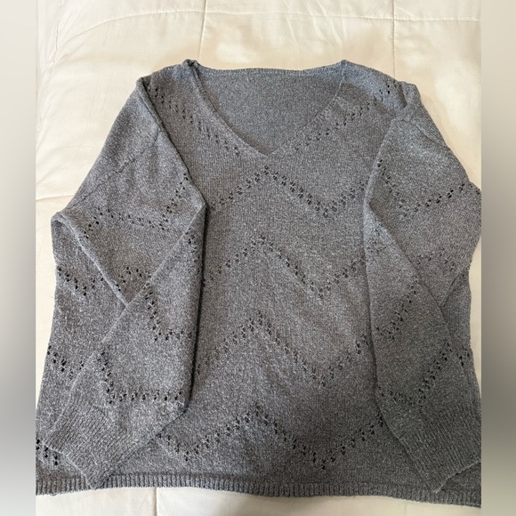 Gray V-Neck Women's Sweater - Picture 1 of 4